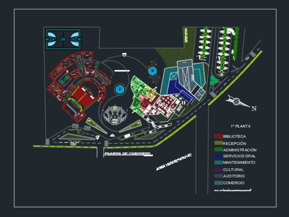 Plan du parc de la bibliothèque - Fichier CAO
