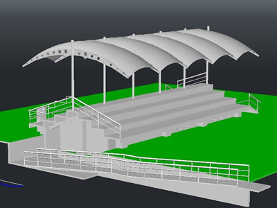 3d model of bleachers with toilets.