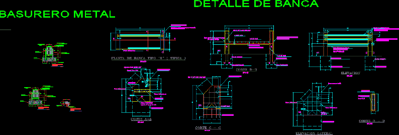 Plan of details of benches and garbage cans