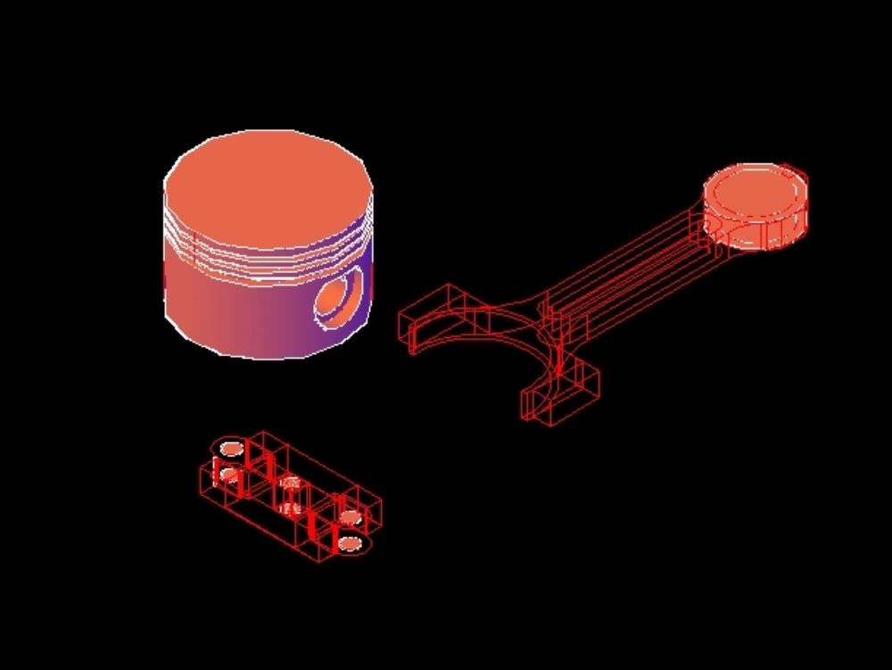 Plans of a piston and a connecting rod of an engine