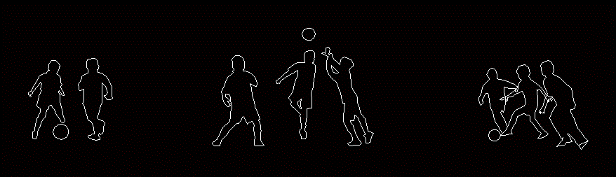 Silhouettes of children playing soccer with ball