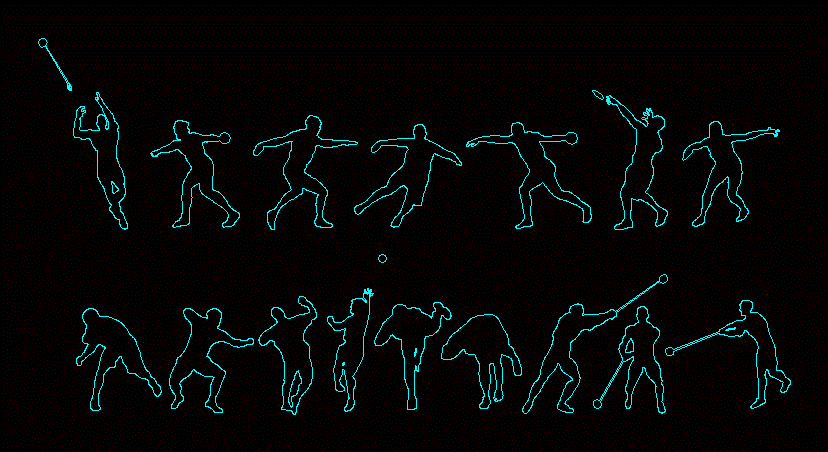 People silhouettes of shot put