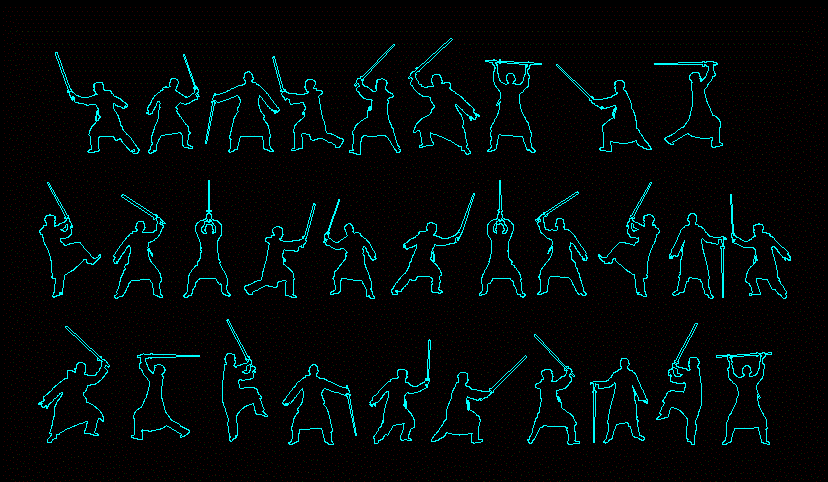 silhouettes de personnes kendo