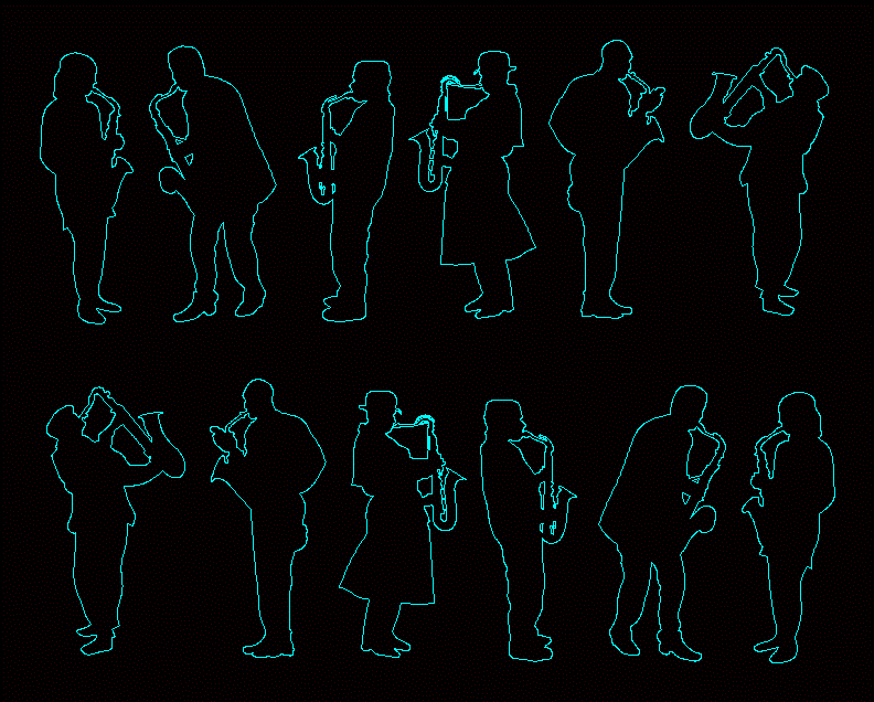 gens, silhouettes, saxophone