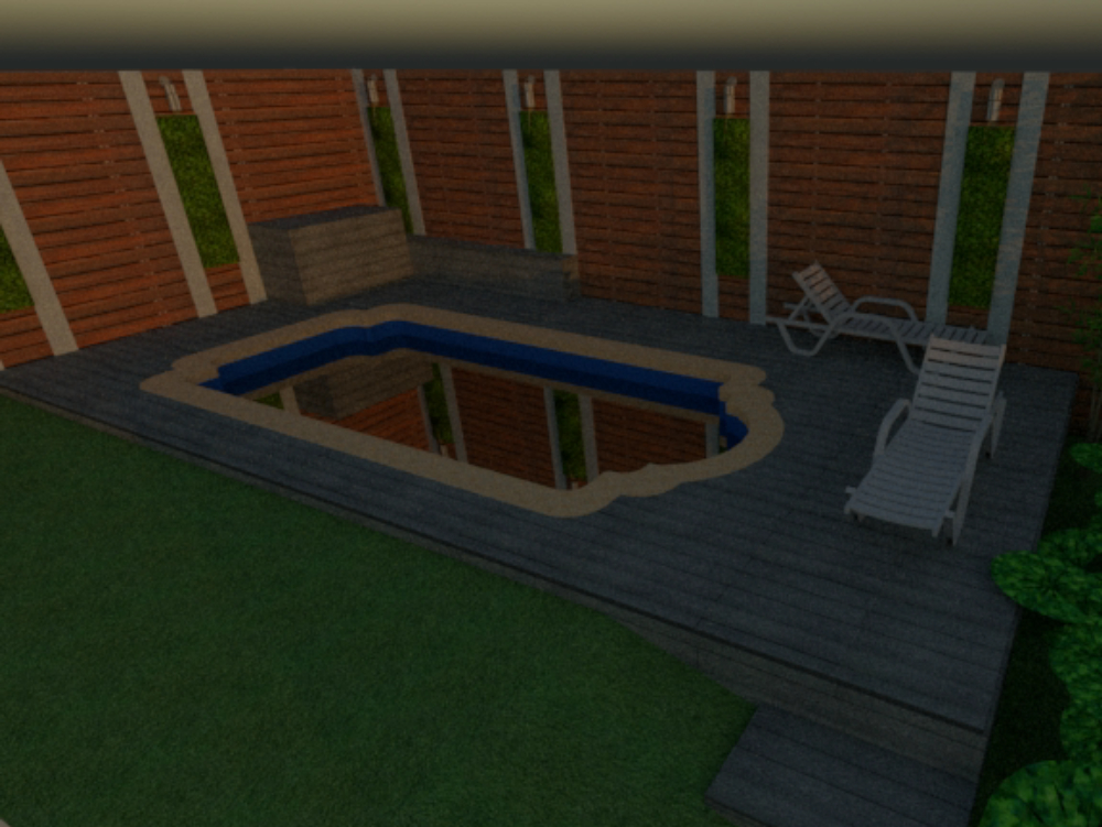 Patio piscina terminacion deck en piso y muro