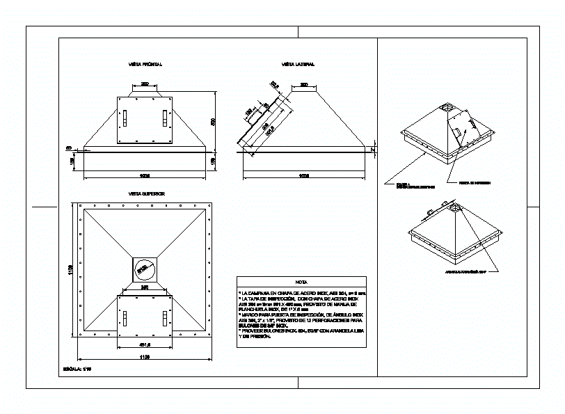 Campana para extraccion de polvo