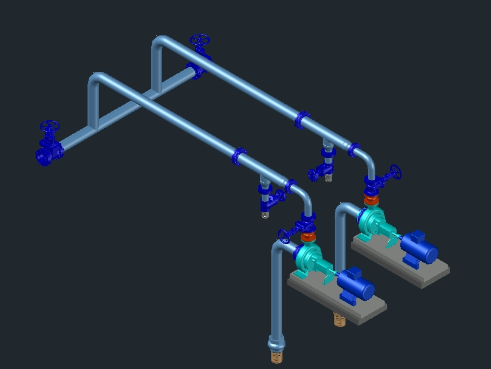 Motores con bombas trabajo en autocad 3d