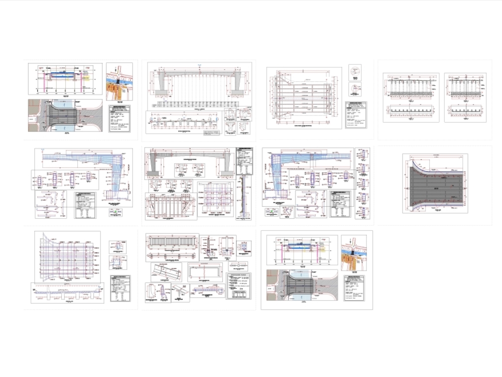 Planos de un puente tipo portico con vigas y losa aporticada