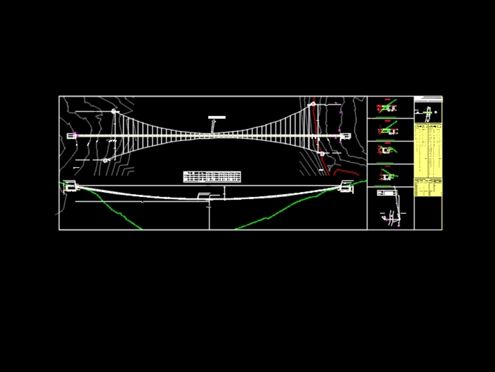 Suspension bridge 120m long autocad