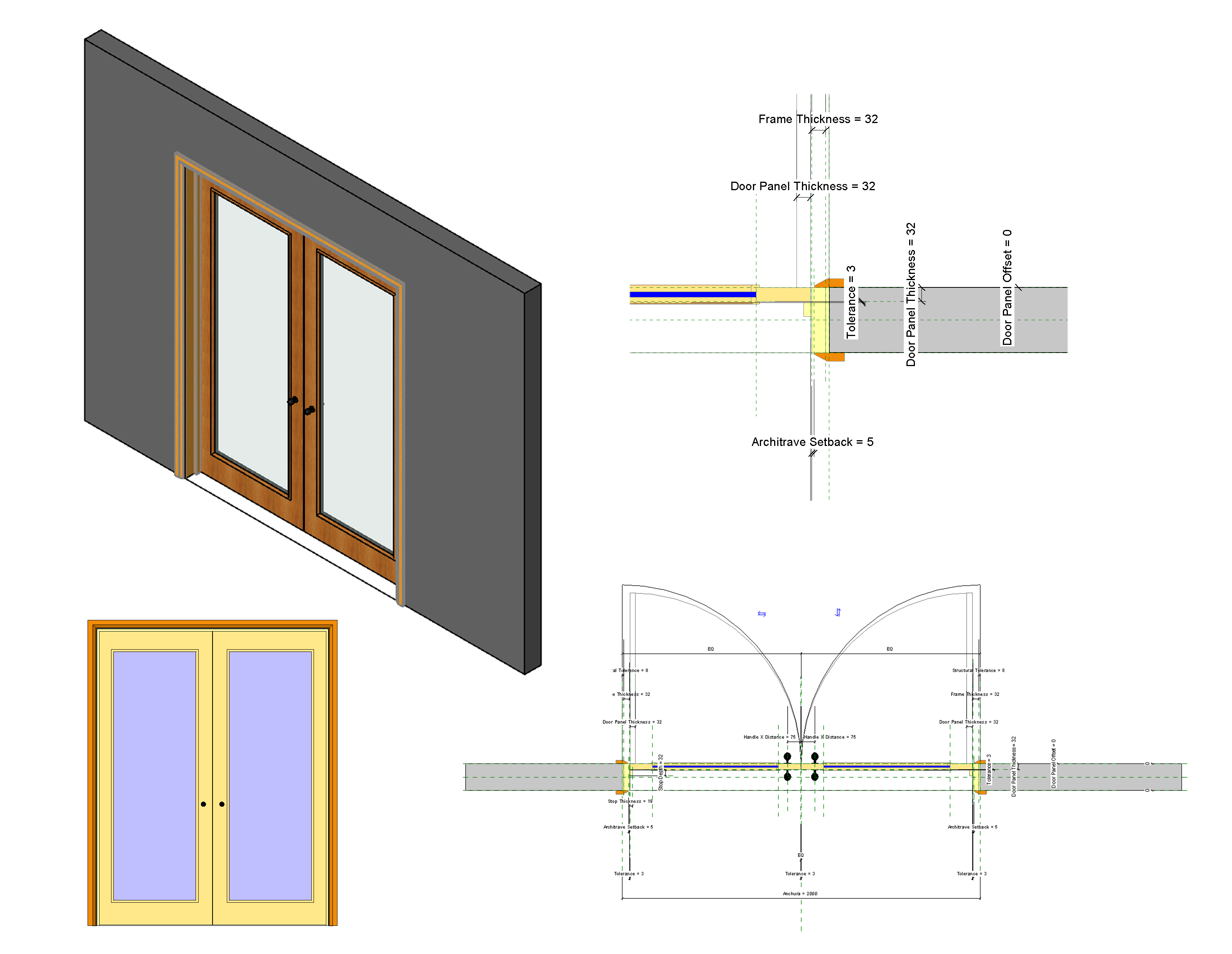 techo tocino Reparador Puerta Doble Hoja Con Vidrio En AutoCAD | Librería CAD