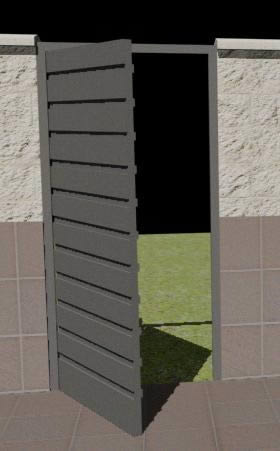Fechamento de parede com porta metálica.