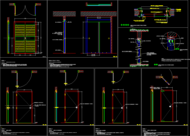 Detalles constructivos de 4 tipos de puertas