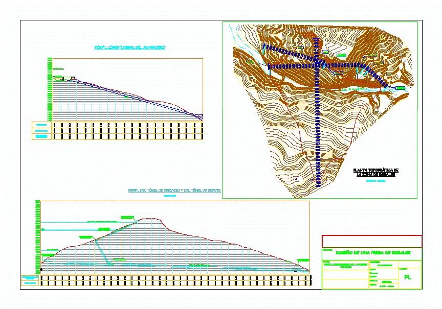 Projeto de barragem de terra - perfil de túnel e vertedouro