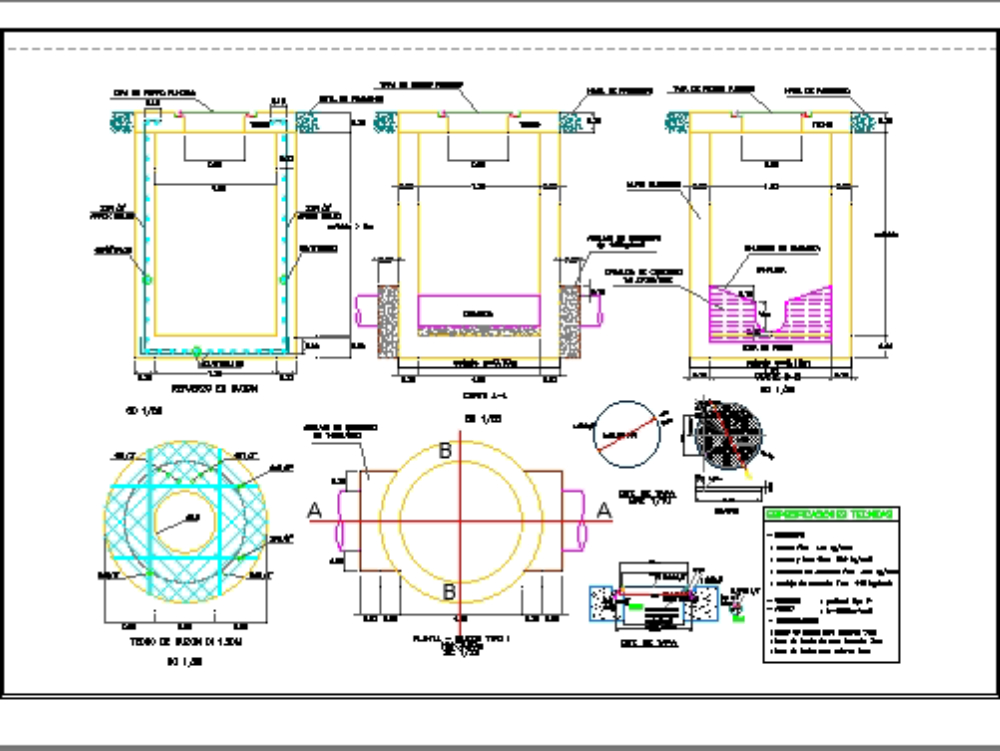 Detalle De Buzones Para Un Proyecto De Alcantarillado En AutoCAD
