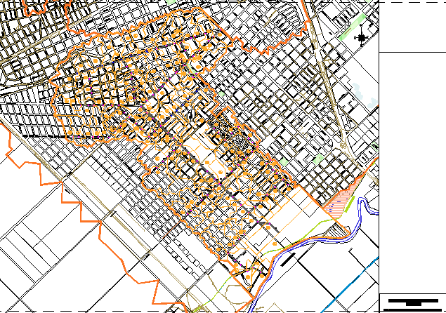 Plano de la red de pluviales de la ciudad de trelew