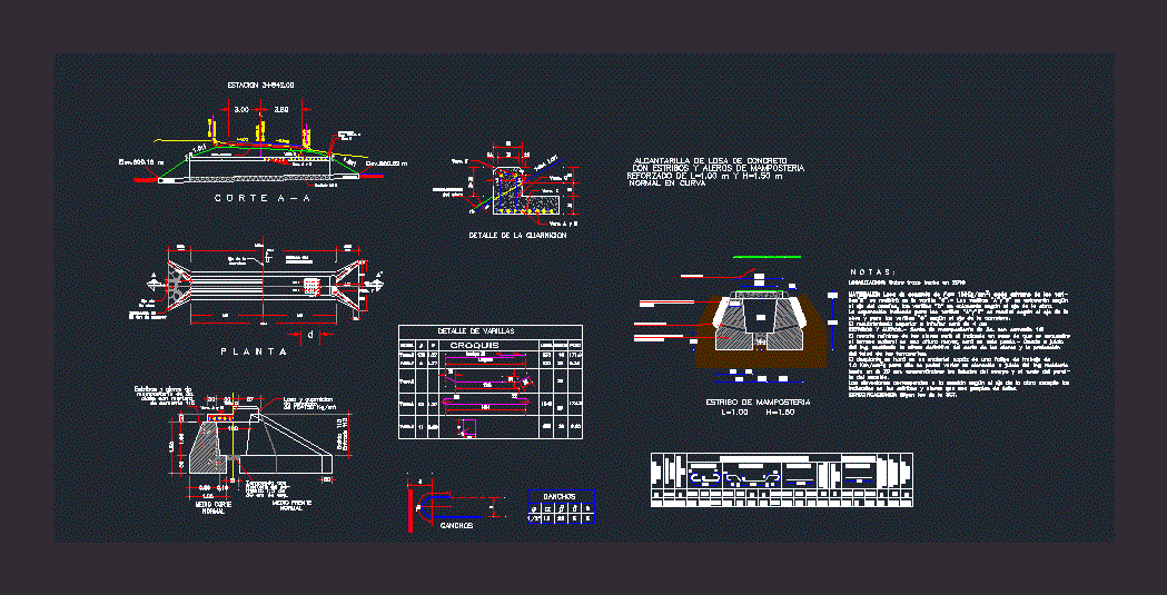 Alcantarilla para caminos rurales - mamposteria reforzado de l:1.00m y h:1.50m