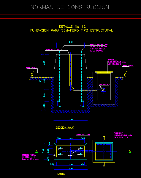 Detalhe da fundação do semáforo do tipo estrutural