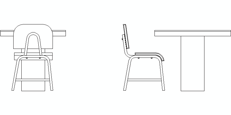Stuhl mit Tisch in Rück- und Seitenansichten
