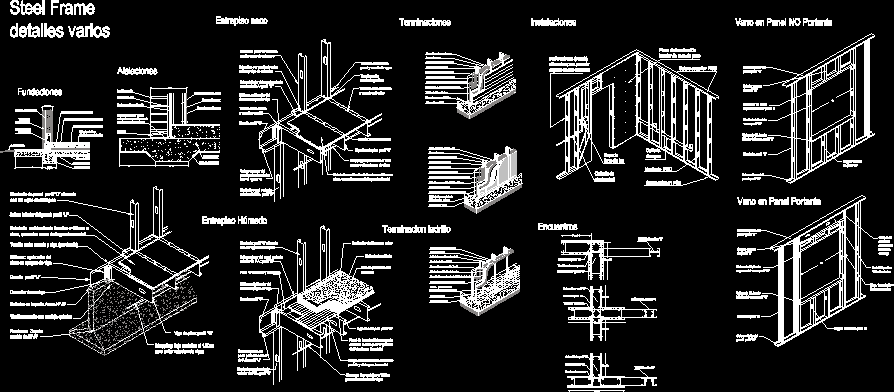 Vários detalhes da estrutura de aço
