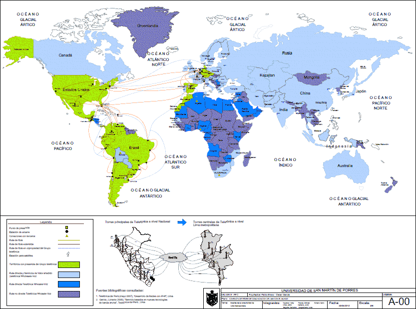 mapa de conexão de rede de comunicação do mapa mundial