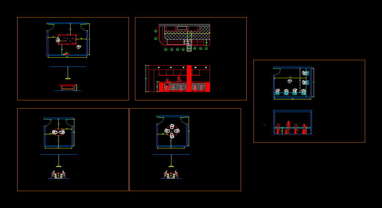 Bar ; Restaurante; Olhe ; Sala de jogos em AutoCAD