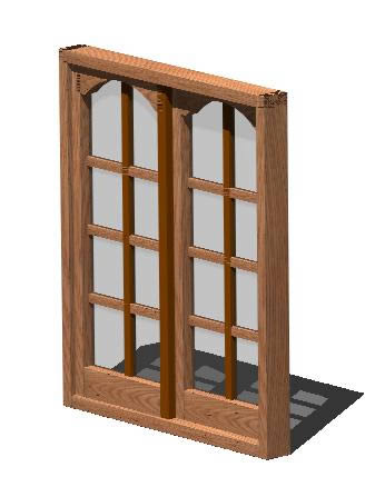 3D-Schiebefenster - geteiltes Glas