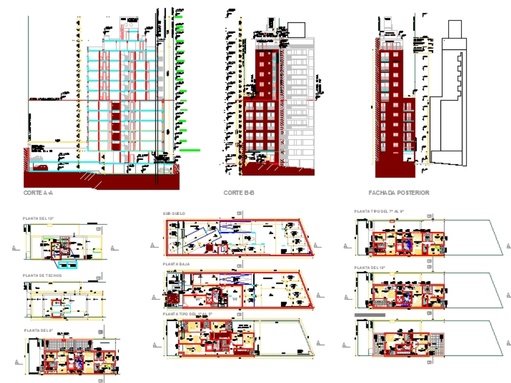 Torre Multifamiliar de 13 Pisos en DWG