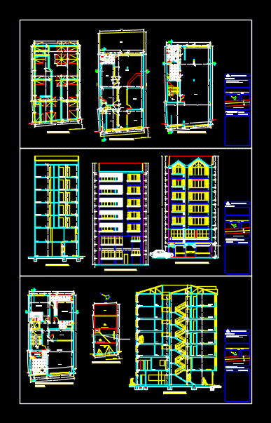 Edificio, seccion en planta y cortes