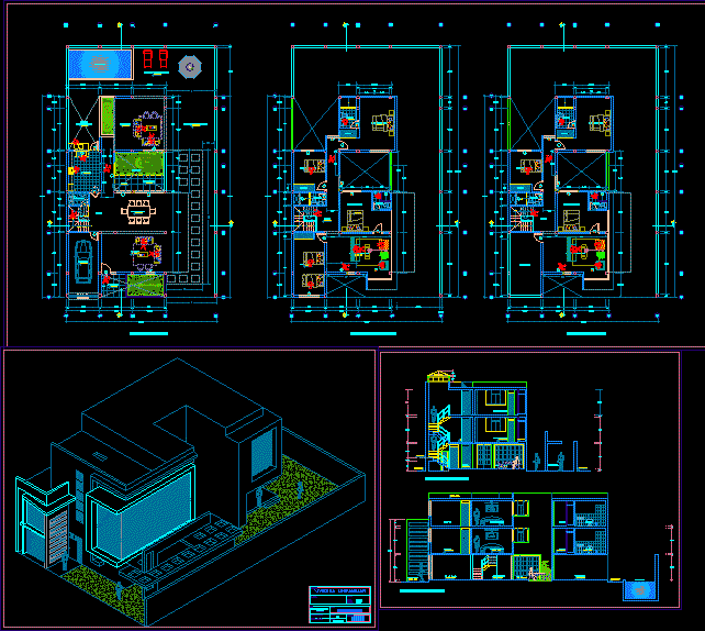 Vivienda urbana unifamiliar con isometria