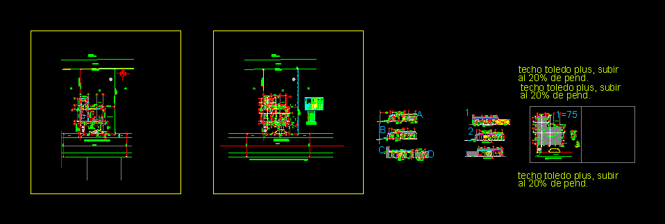 Planta y detalles arquitectonico de una residencial de 200 m2 .