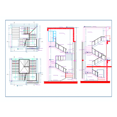 Planos; cortes y detalle de escalera