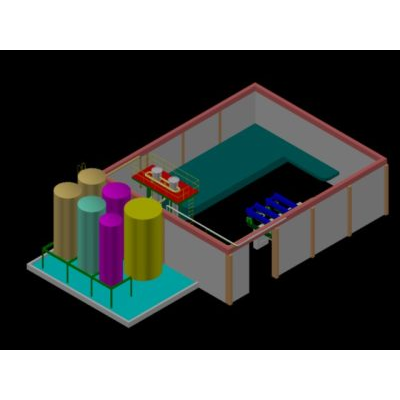 Esquema 3d planta de procesamiento de aceite y harina de pescado