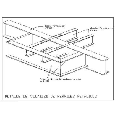 Detalle de un voladizo con perfiles metalicos - autocad