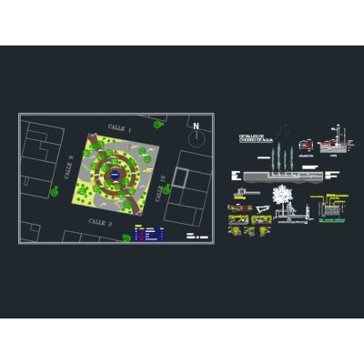 Detalles de mobiliario urbano utilizado en parques contemporaneos