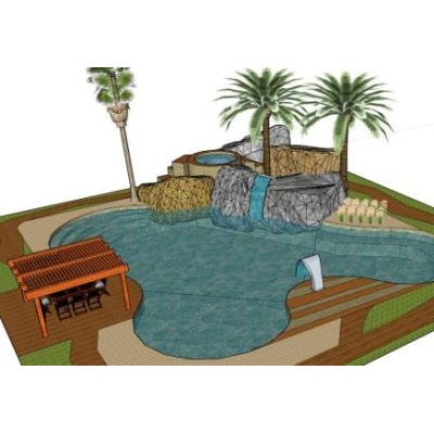Piscina jardin de fiestas 3d