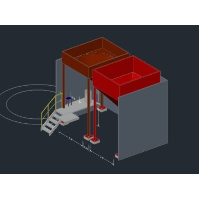 Diseno de 2 tolvas en 3d con escalera