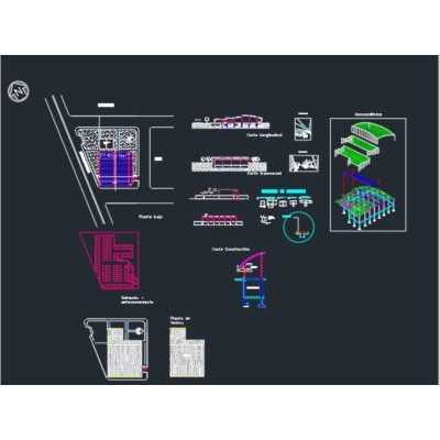 Estructura de un mercado feriante; plantas y cortes estructurales. implantacion