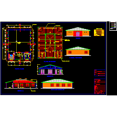 Plano de un salón multiple de 100m2