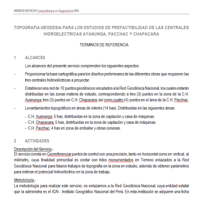 Terminos de Referencia: Centrales Hidroelectricas