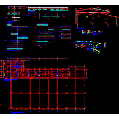 Estructura de galpon con edificio de oficinas.