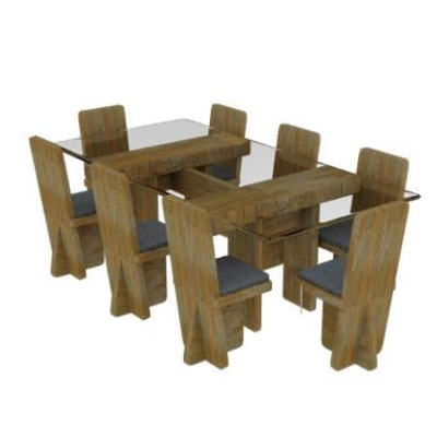 Glass table and wooden chairs