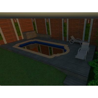 Patio piscina terminacion deck en piso y muro