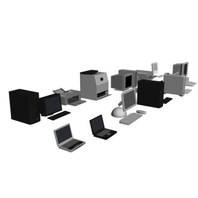 Muebles en 3d computadoras d escritorio y portatiles.