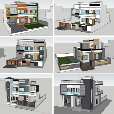 Conjunto de Casas Moderna de Dos Plantas con Balcones de Cristal