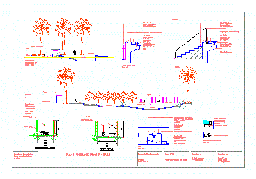 Detalhe e desenho do projeto da piscina