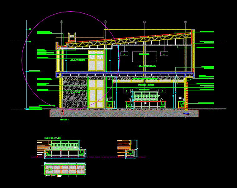 Detail der Betonrinne und Labortheke