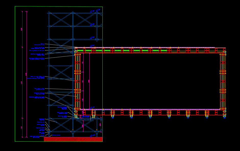 Detalle 1 - 20 estructura de equipamiento de pallets sobre andamios