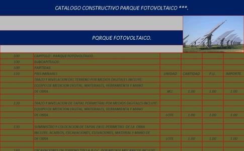 Catálogo de construção parque fotovoltaico