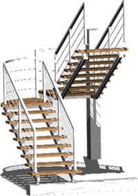 Two-flight staircase - 3D model