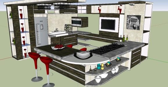 Rote integrierte Küche